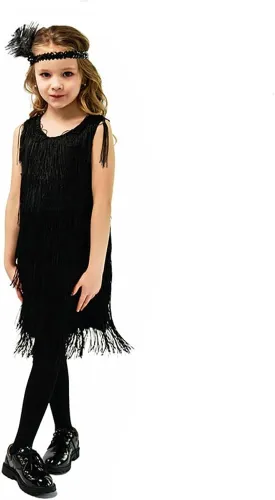 20s Flapper Dresses for Girls Salsa Latin Dance Dress 1920s Gatsby Tassel Fringe Flapper Dress   Feather Headband Dancewear