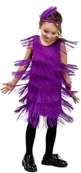 20s Flapper Dresses for Girls Salsa Latin Dance Dress 1920s Gatsby Tassel Fringe Flapper Dress   Feather Headband Dancewear