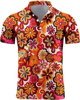 70s Outfits for Men Golf Polo Shirts Short Sleeve Disco Retro Paisley Button Vintage Dry Fit Funny Clothes