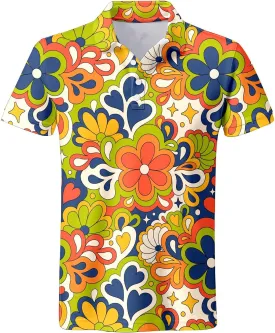 70s Outfits for Men Golf Polo Shirts Short Sleeve Disco Retro Paisley Button Vintage Dry Fit Funny Clothes