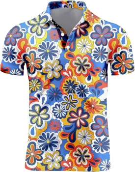 70s Outfits for Men Golf Polo Shirts Short Sleeve Disco Retro Paisley Button Vintage Dry Fit Funny Clothes