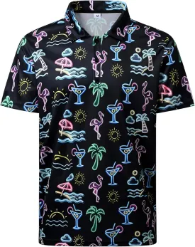 70s Outfits for Men Golf Polo Shirts Short Sleeve Disco Retro Paisley Button Vintage Dry Fit Funny Clothes