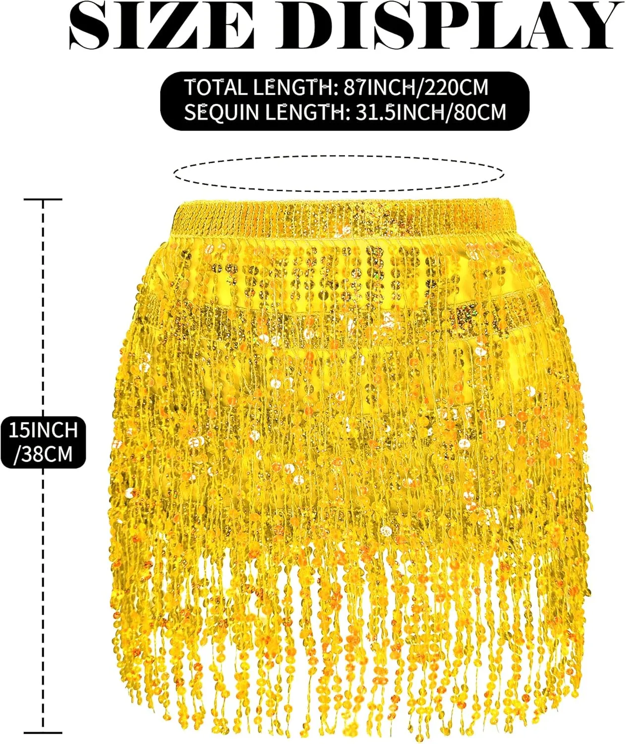Ammiko Sequin Skirt Fringe Wrap Skirts Sparkly Belly Dance Hip Scarf Tassel Skirt Party Rave Costume for Women Girls