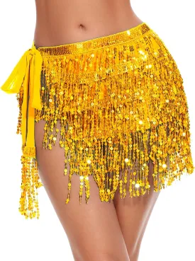 Ammiko Sequin Skirt Fringe Wrap Skirts Sparkly Belly Dance Hip Scarf Tassel Skirt Party Rave Costume for Women Girls