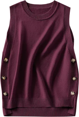ANRABESS Womens Sweater Vest Summer Sleeveless Crewneck Ribbed Knit Side Button Pullover Tank Tops 2025 Outfits
