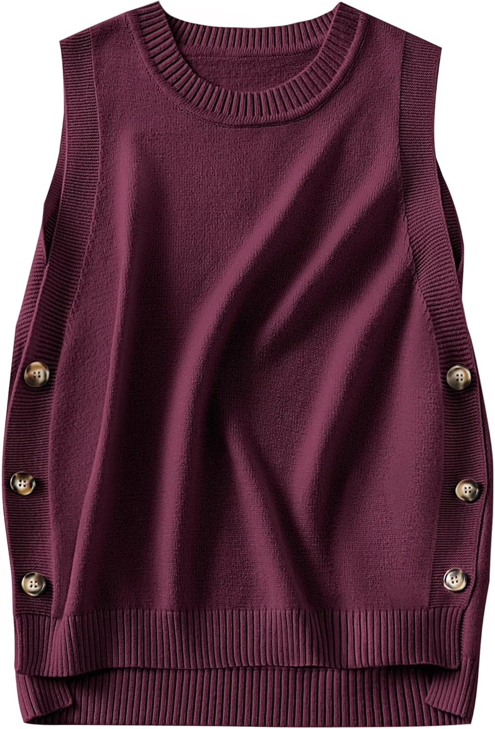ANRABESS Womens Sweater Vest Summer Sleeveless Crewneck Ribbed Knit Side Button Pullover Tank Tops 2025 Outfits