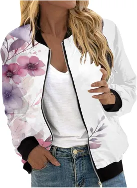 Baseball Jacket Coat for Women Thin Pocket Jacket Blouse Varsity Coat Baseball Top Floral Jackets for Women Fall 2024