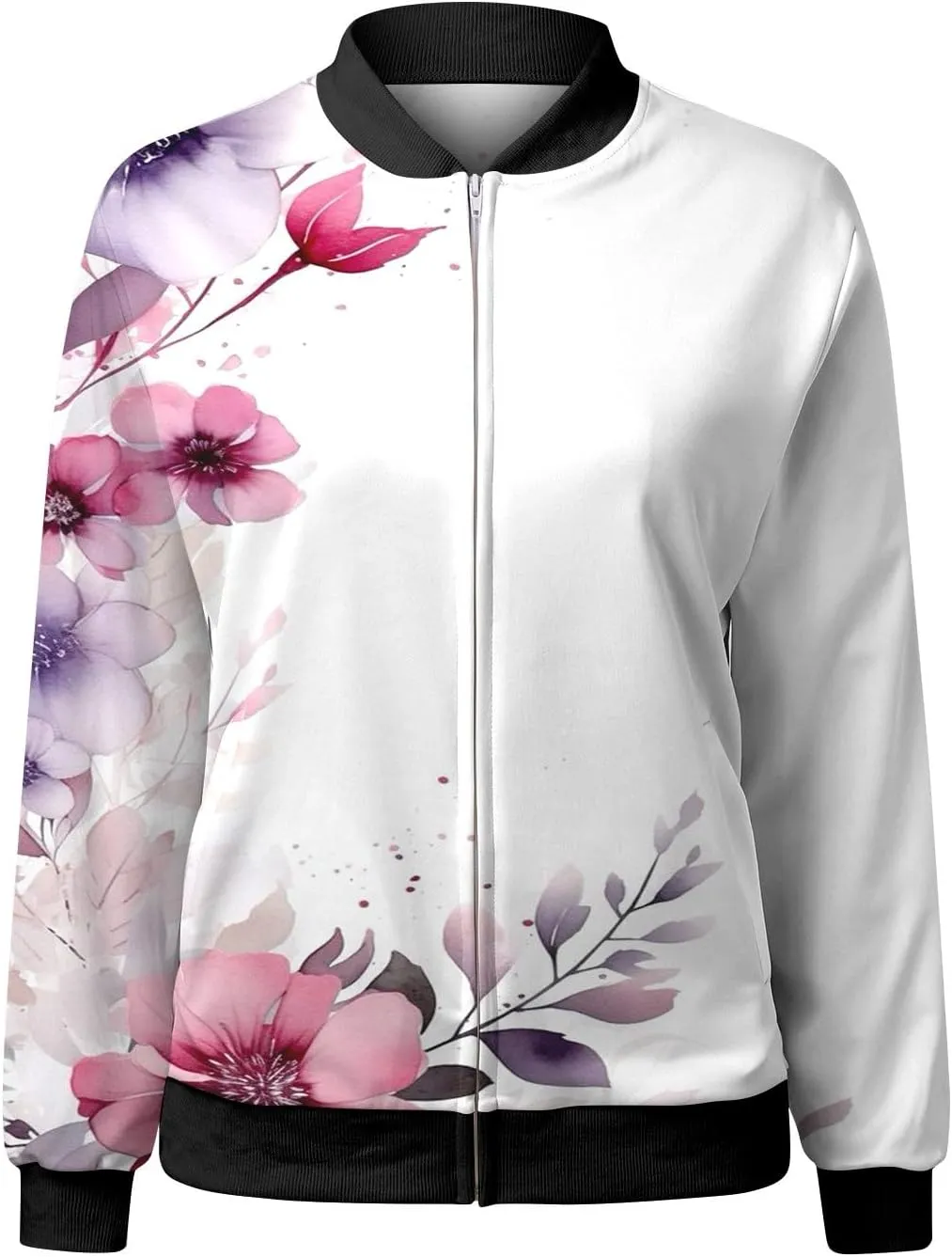 Baseball Jacket Coat for Women Thin Pocket Jacket Blouse Varsity Coat Baseball Top Floral Jackets for Women Fall 2024