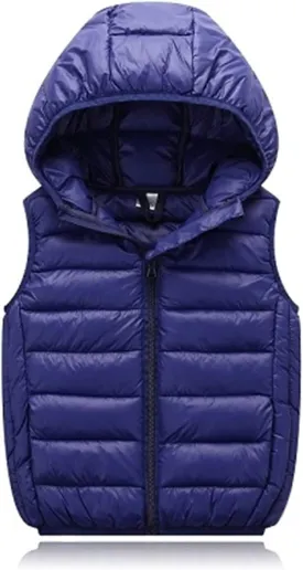 Boys Girls Puffer Vest Sleeveless Quilted Vest Zipper Hooded Down Puffy Jacket Winter Kids Warm Gilet Waistcoat