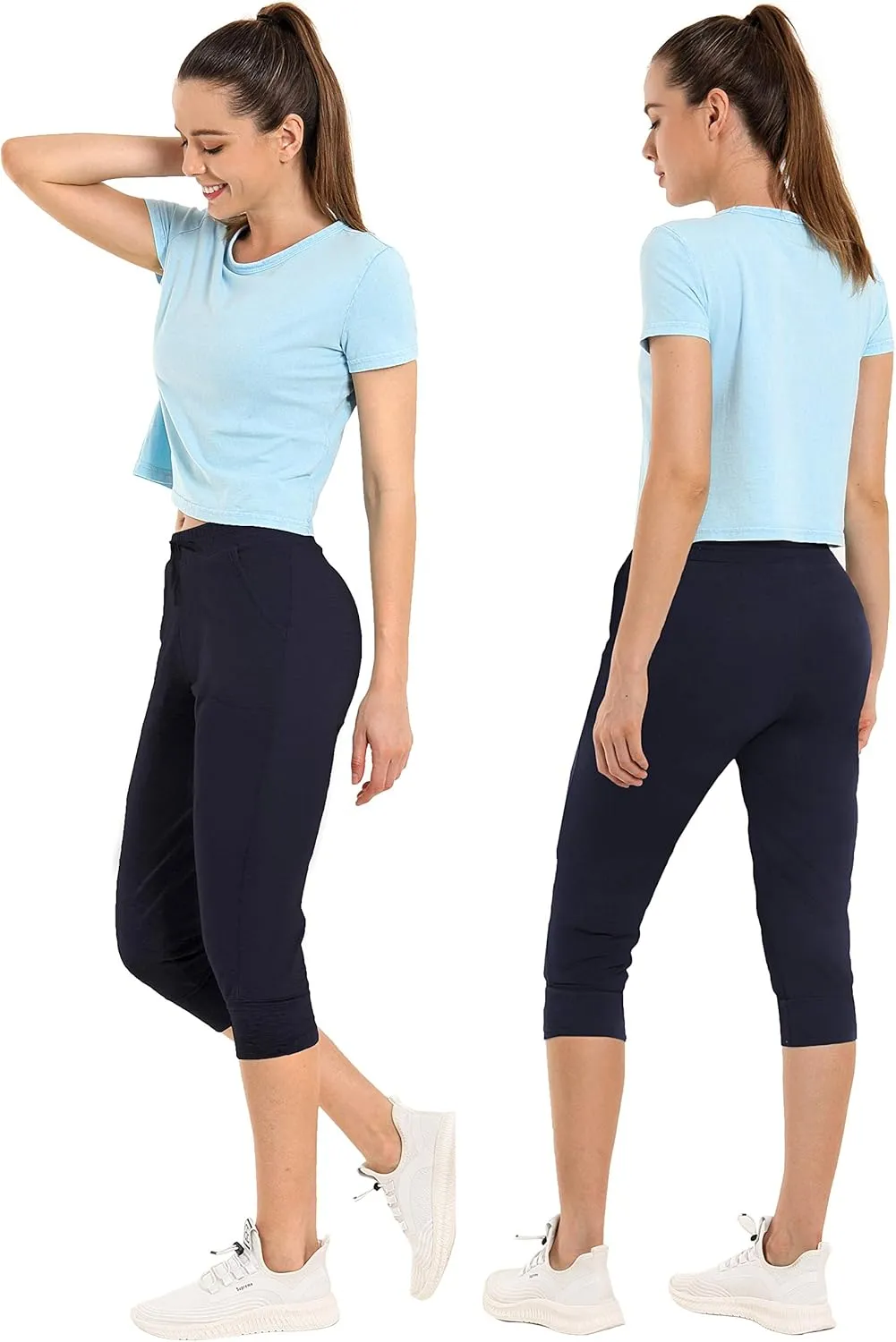 BUBBLELIME 19"/28" Women's High Waist Jogger Pants with Pockets Active Yoga Tapered Sweatpants Lounge Pants Capri