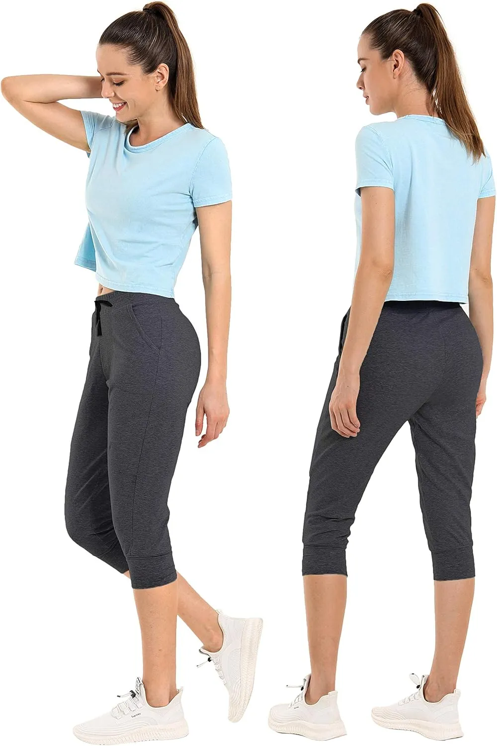 BUBBLELIME 19"/28" Women's High Waist Jogger Pants with Pockets Active Yoga Tapered Sweatpants Lounge Pants Capri