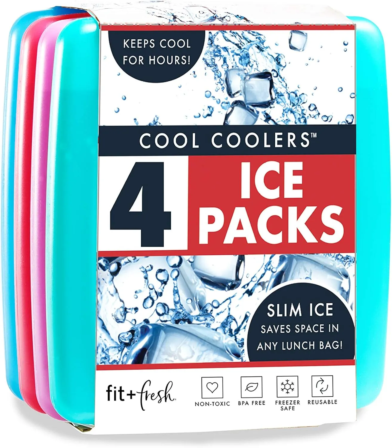 Cool Coolers by Fit   Fresh, Reusable & Long-Lasting Slim Ice Packs, Cold Packs for Lunch Boxes, Ice Packs for Lunch Bags