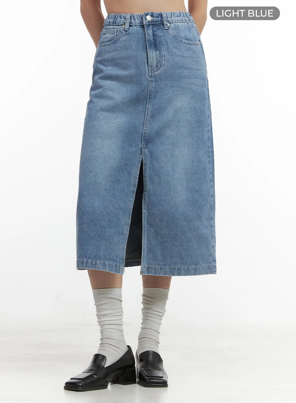 Denim Slit Midi Skirt OO416