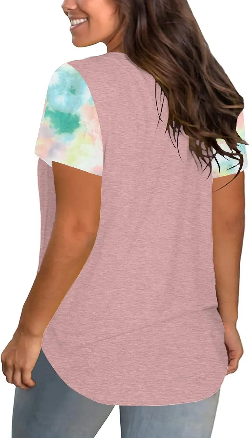 DOLNINE Plus-Size Tops for Women V Neck T Shirts Summer Tunics with Pocket