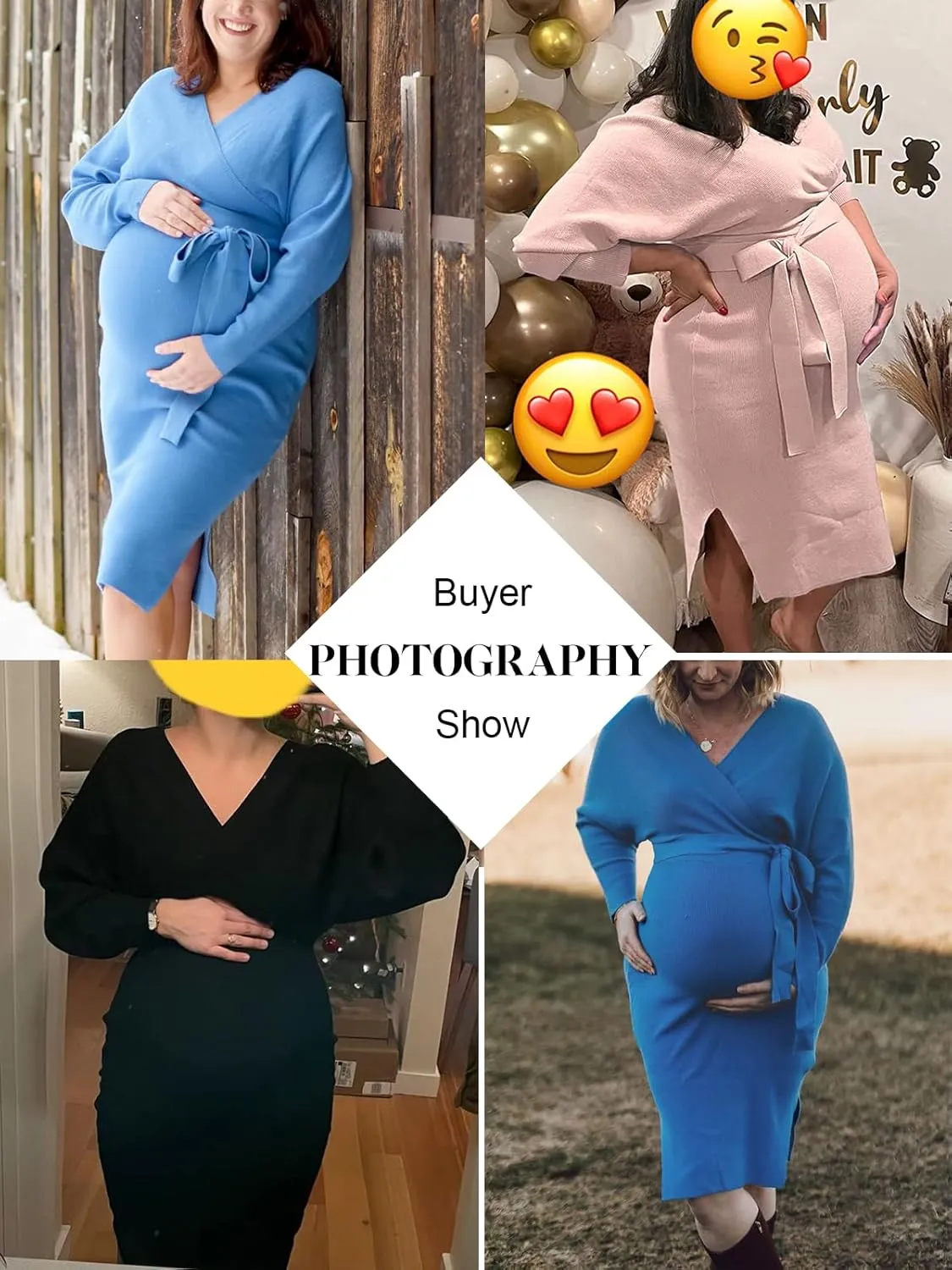 Ecavus Women's Maternity Sweater Dress Wrap V-Neck Maternity Dress for Photoshoot Baby Shower Pregnancy Outfits