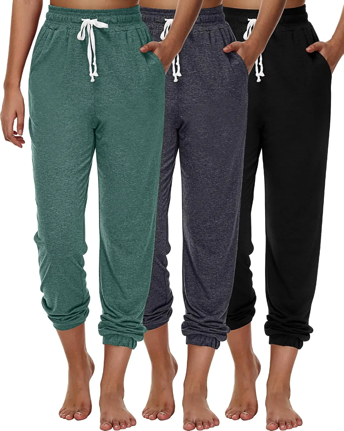 Ficerd 3 Pcs Women's Joggers Pants Casual Soft Sweatpants Lounge Pants High Waisted Athletic Joggers with Pockets