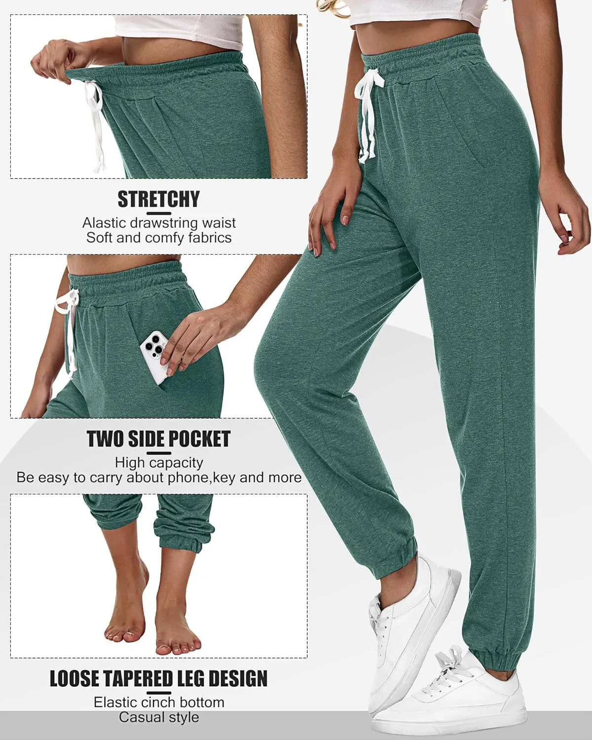 Ficerd 3 Pcs Women's Joggers Pants Casual Soft Sweatpants Lounge Pants High Waisted Athletic Joggers with Pockets