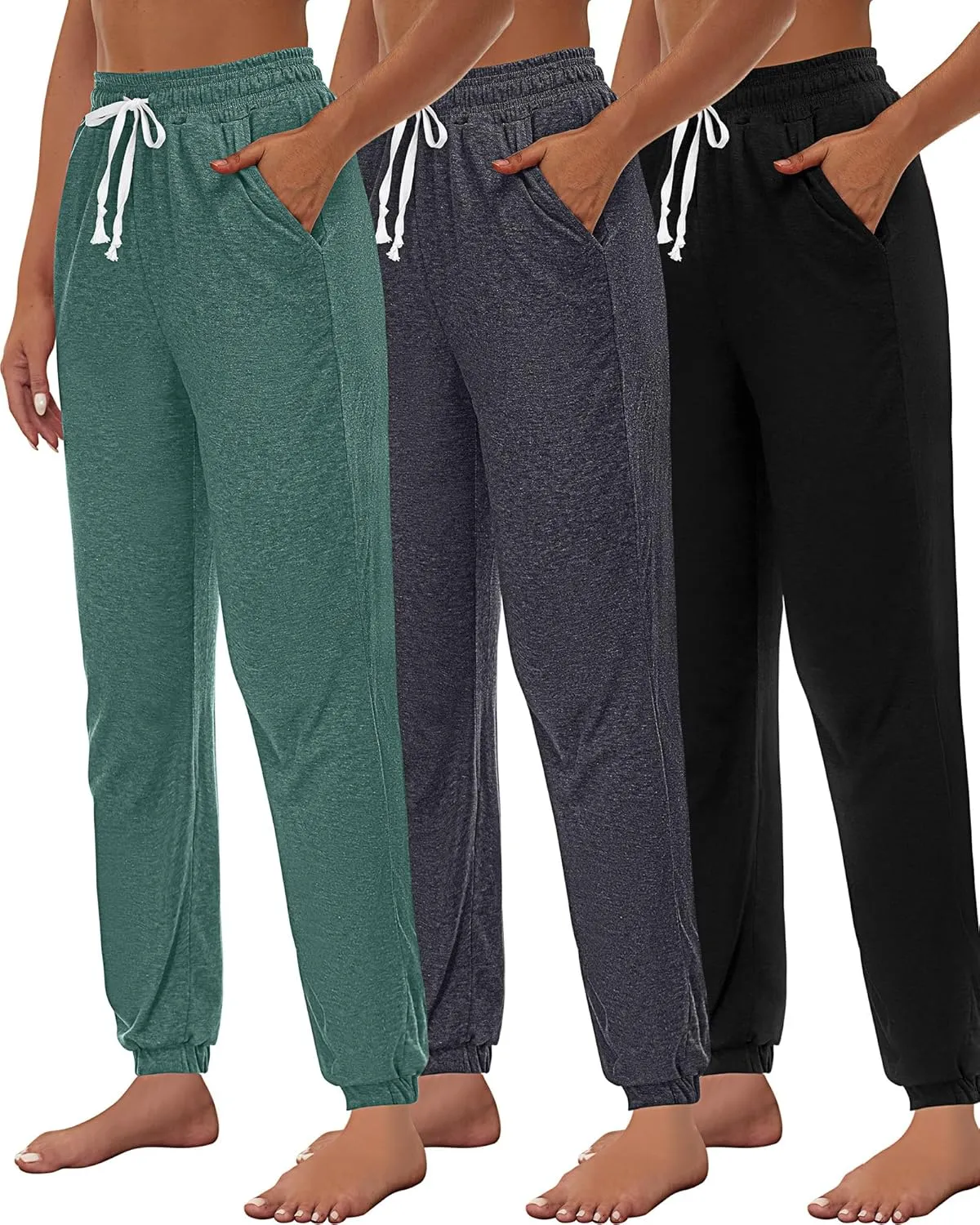 Ficerd 3 Pcs Women's Joggers Pants Casual Soft Sweatpants Lounge Pants High Waisted Athletic Joggers with Pockets