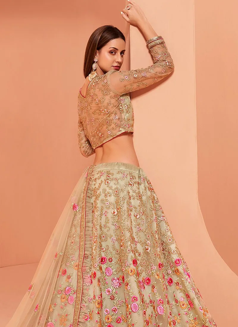 Floral Embroidered Pastel Beige Bridal Lehenga Choli