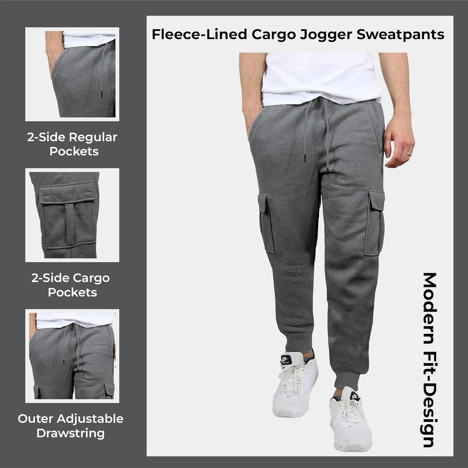 Galaxy by Harvic Mens Slim Fit Fleece Joggers with Side Pockets