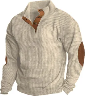 GOKKILRW Mens Waffle Sweatshirt Corduroy Shirts Casual Lapel Collar Button Up Pullover Thermal Sweater Casual Polo Sweatshirt