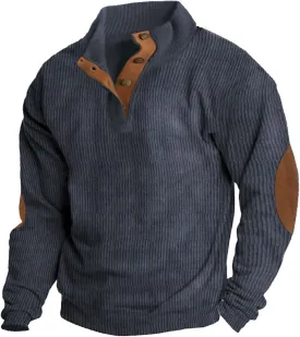 GOKKILRW Mens Waffle Sweatshirt Corduroy Shirts Casual Lapel Collar Button Up Pullover Thermal Sweater Casual Polo Sweatshirt