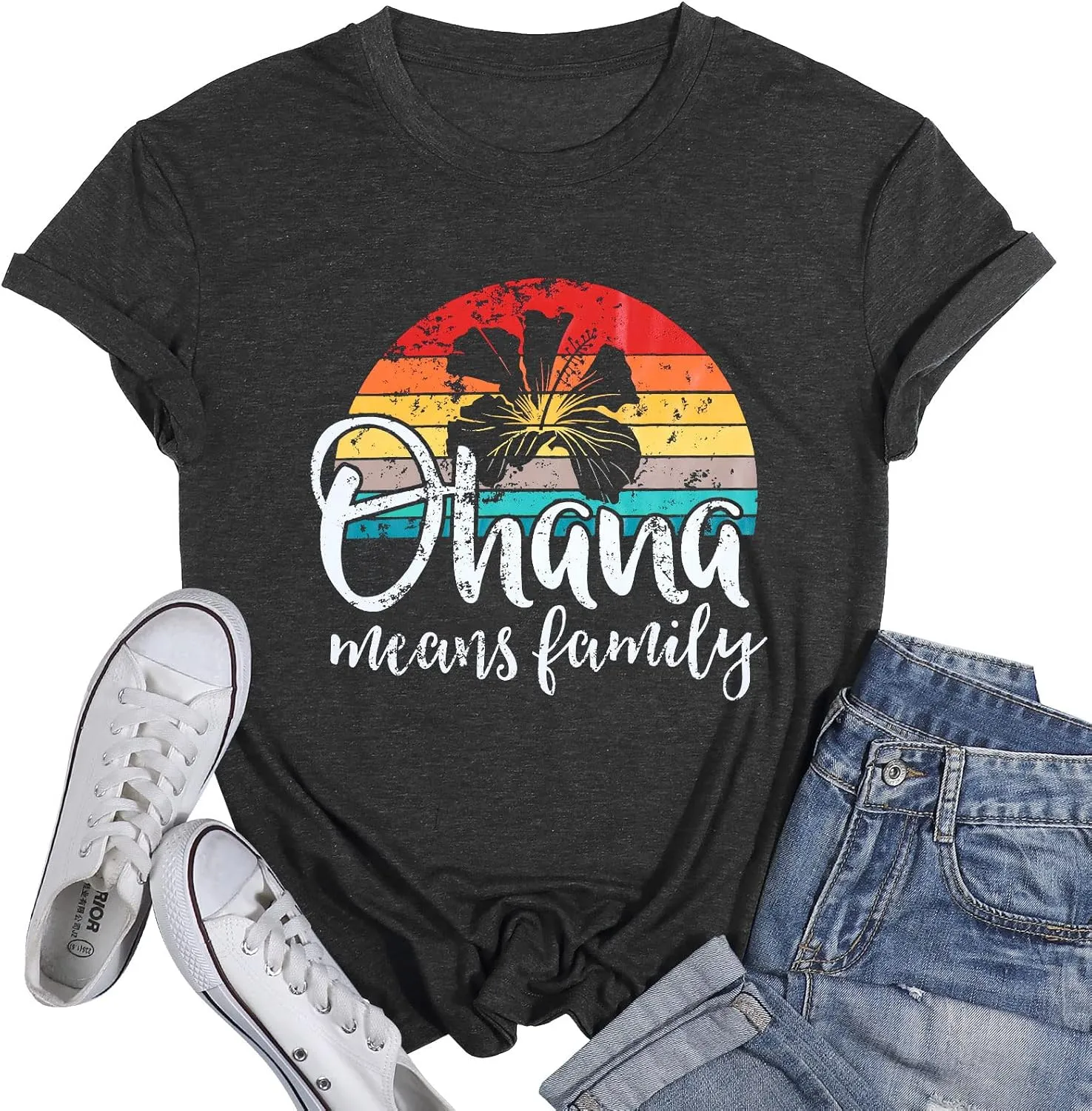 Hawaiian Shirts Women Ohana Means Family Shirt Hawaii Tropical Graphic Tees Summer Beach Tops Vacation Camping Outfits
