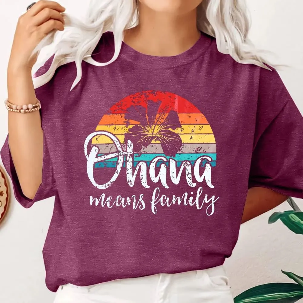 Hawaiian Shirts Women Ohana Means Family Shirt Hawaii Tropical Graphic Tees Summer Beach Tops Vacation Camping Outfits