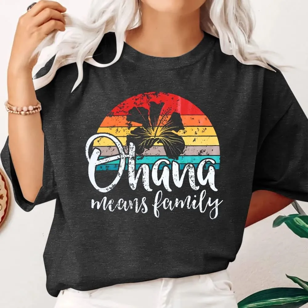 Hawaiian Shirts Women Ohana Means Family Shirt Hawaii Tropical Graphic Tees Summer Beach Tops Vacation Camping Outfits