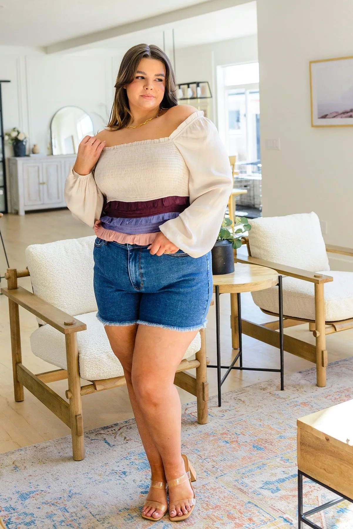 Hazel Blues® |  Shirley Smocked Ruffle Blouse