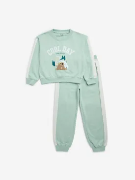 HOP Kids Mint Animal Print Sweatshirt with Joggers Set
