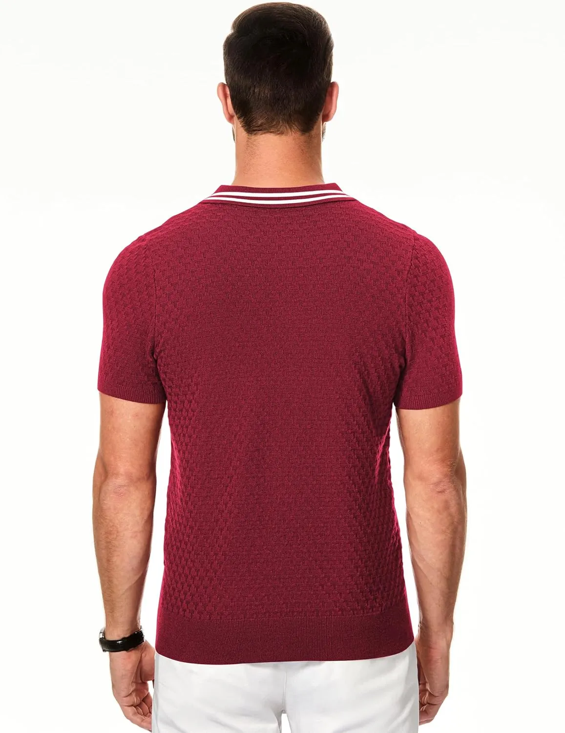 JMIERR Men's Knit Polo Shirts Casual Short Sleeve Button Lightweight Shirt