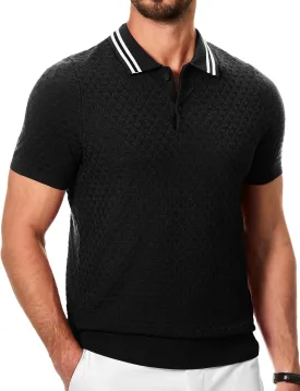 JMIERR Men's Knit Polo Shirts Casual Short Sleeve Button Lightweight Shirt