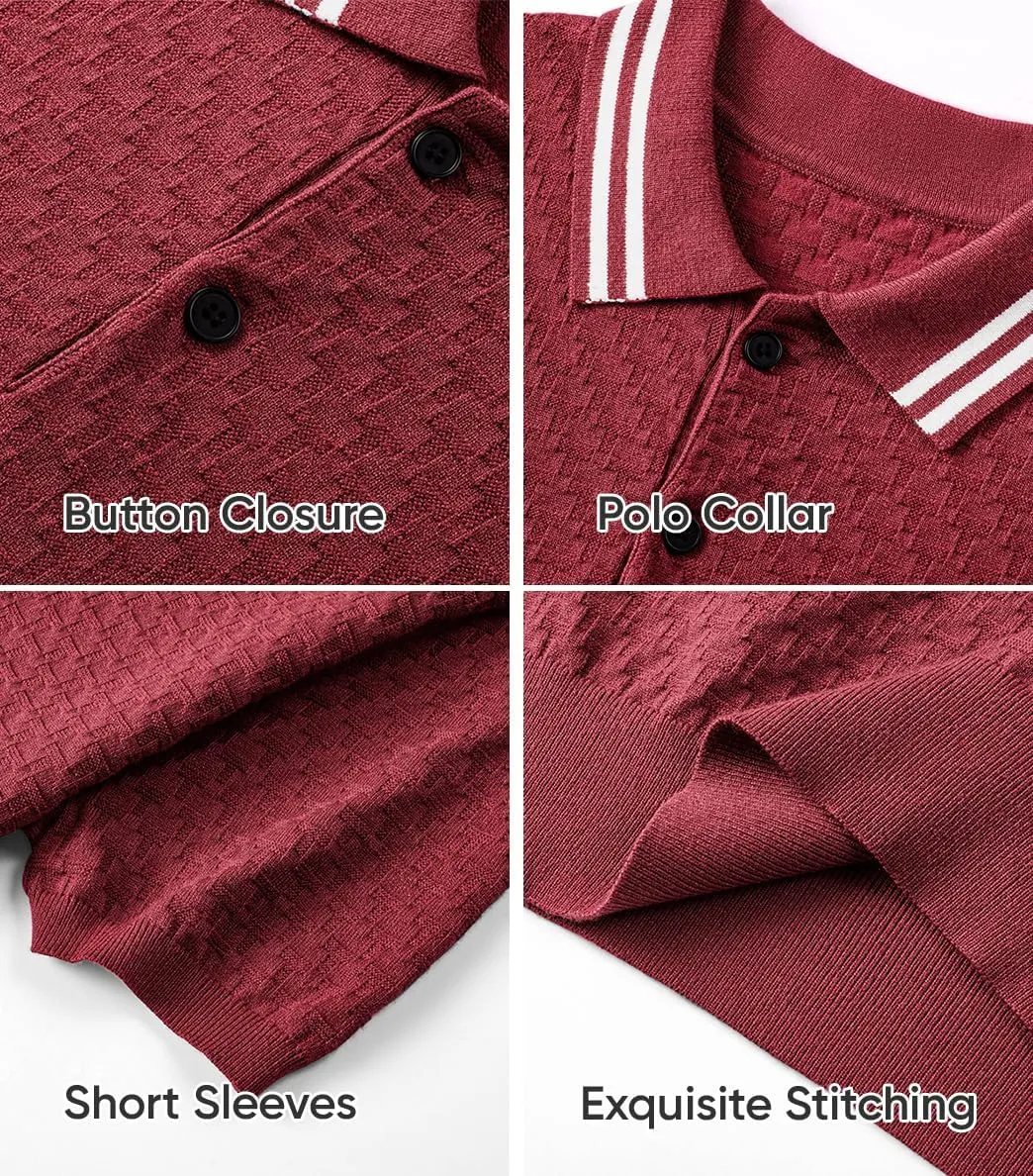 JMIERR Men's Knit Polo Shirts Casual Short Sleeve Button Lightweight Shirt