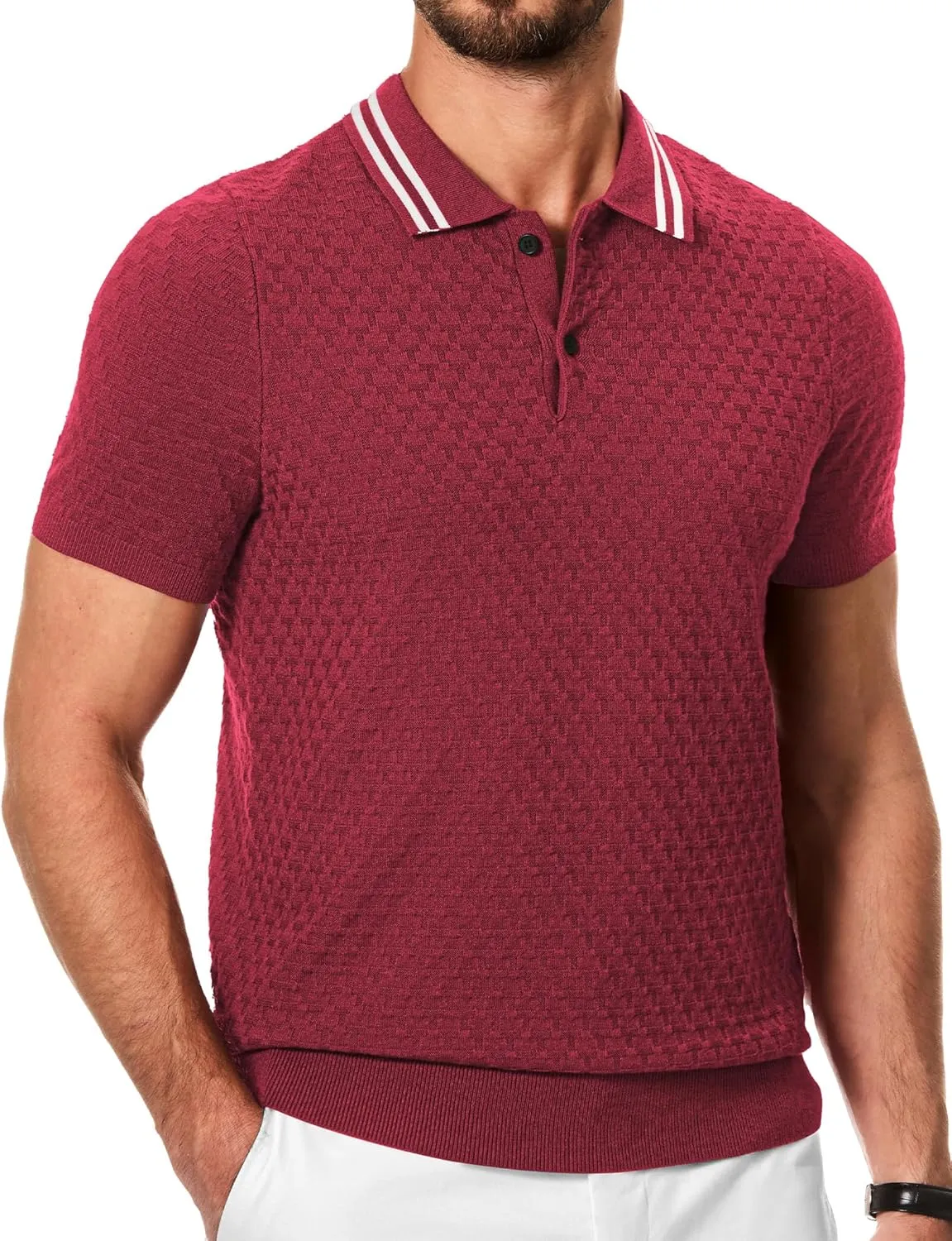 JMIERR Men's Knit Polo Shirts Casual Short Sleeve Button Lightweight Shirt