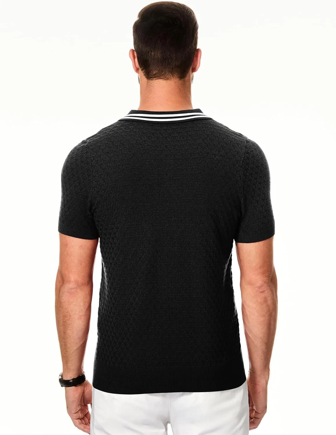 JMIERR Men's Knit Polo Shirts Casual Short Sleeve Button Lightweight Shirt