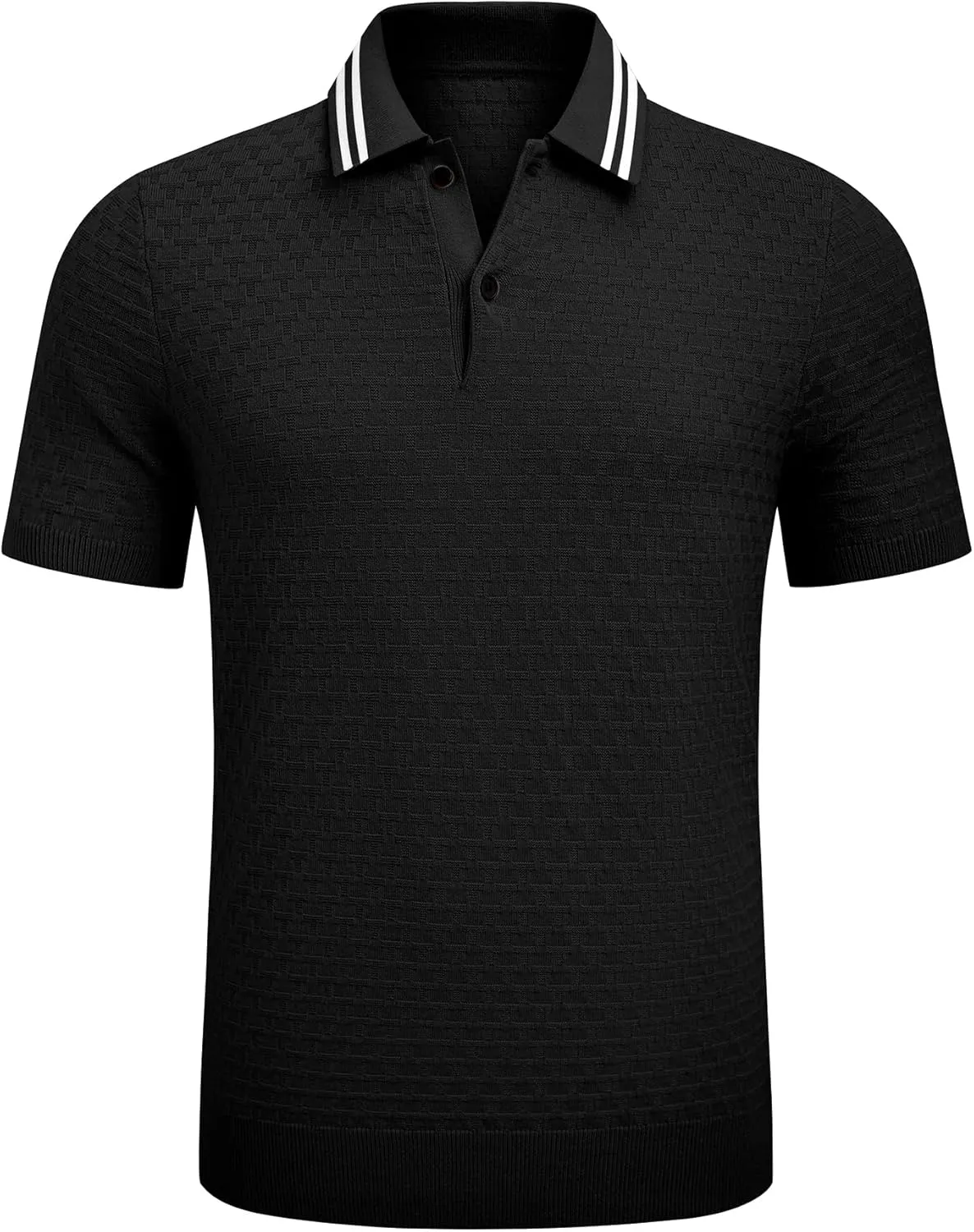 JMIERR Men's Knit Polo Shirts Casual Short Sleeve Button Lightweight Shirt