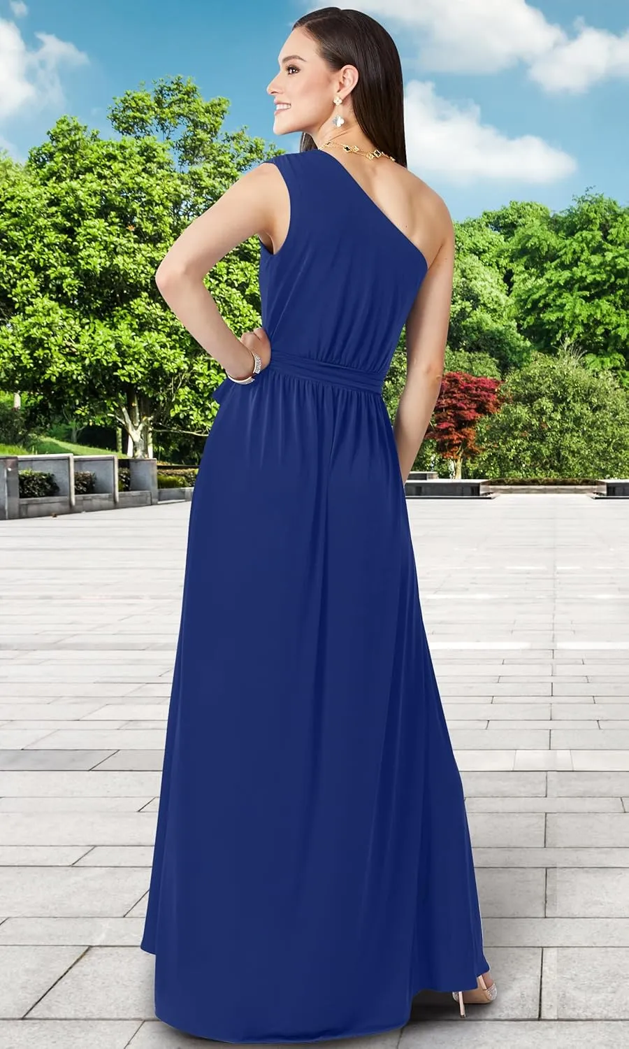 KOH KOH Womens 2025 One Shoulder Cocktail Bridesmaid Wedding Guest Maxi Dress