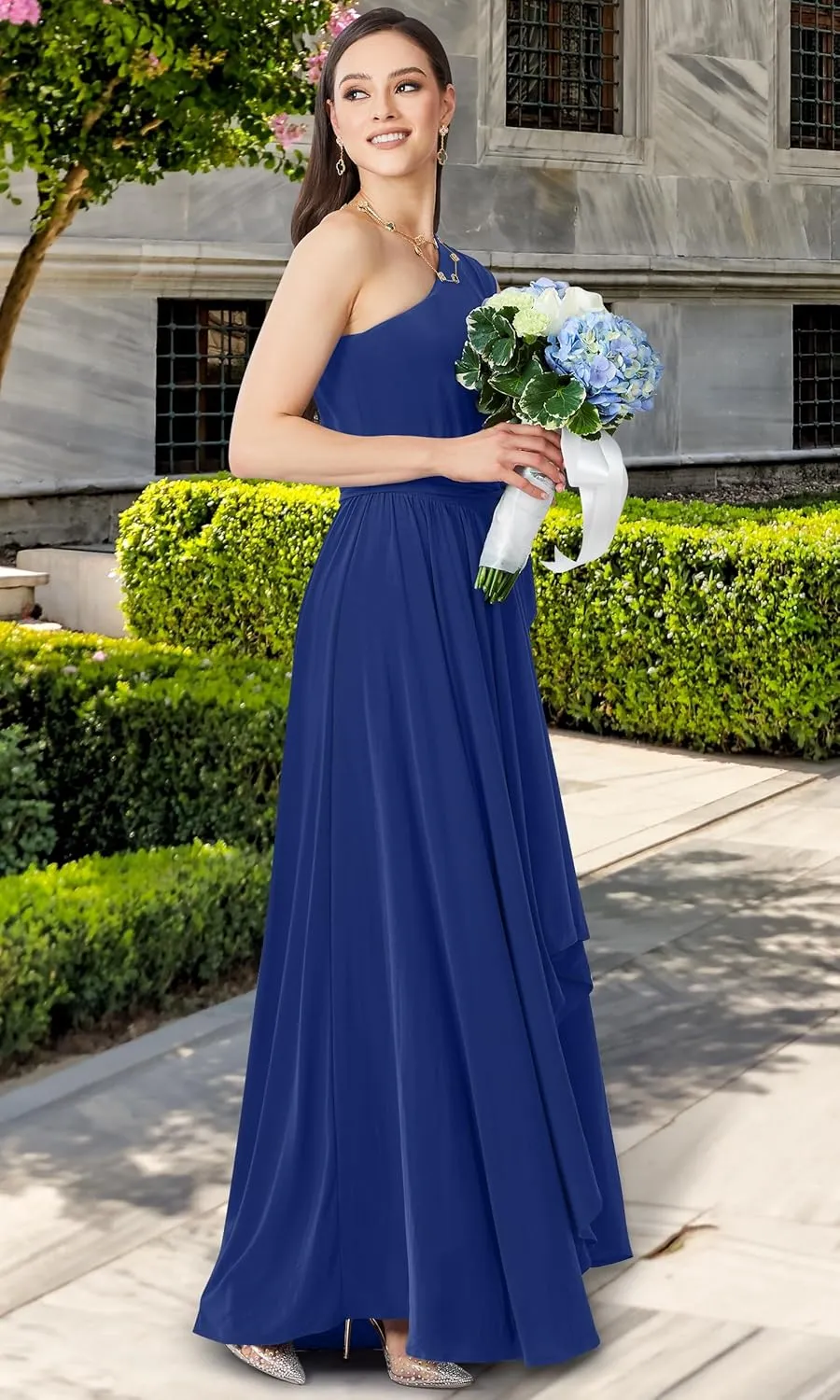 KOH KOH Womens 2025 One Shoulder Cocktail Bridesmaid Wedding Guest Maxi Dress