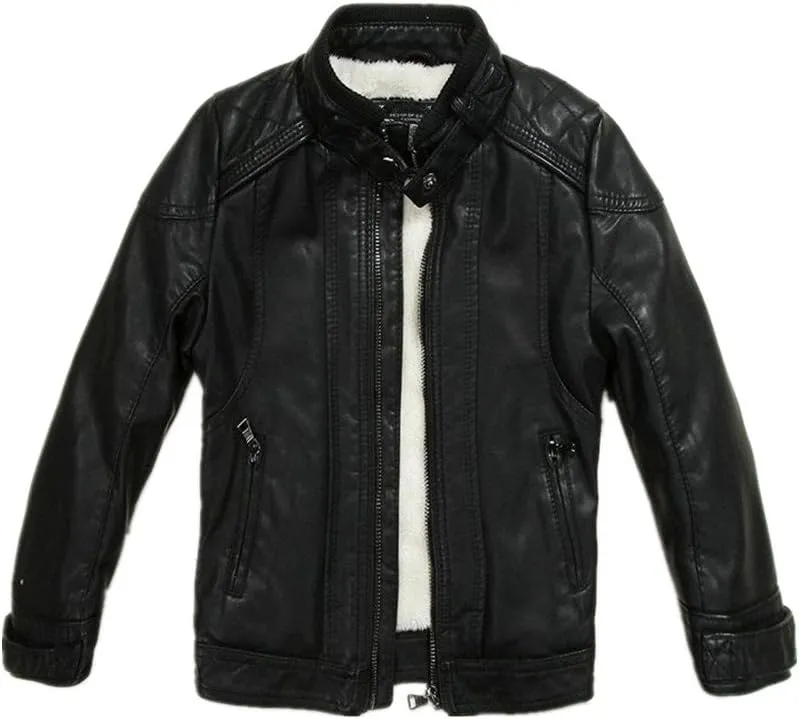 LJYH Boys Winter Pu Leather Jackets Children Velvet Motorcycle Thicken Coats