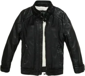 LJYH Boys Winter Pu Leather Jackets Children Velvet Motorcycle Thicken Coats