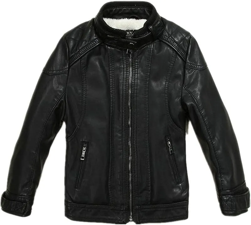 LJYH Boys Winter Pu Leather Jackets Children Velvet Motorcycle Thicken Coats