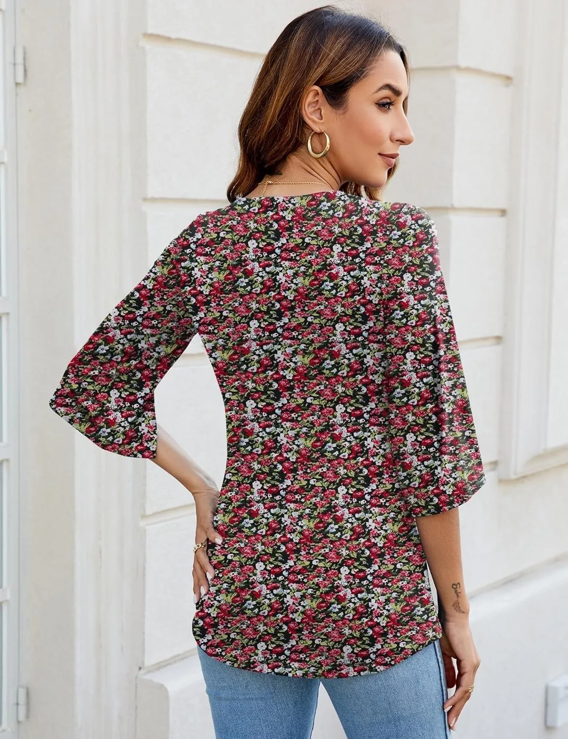 LUYAA Women's 3/4 Sleeve Tops Dressy Casual Summer Cut Out Twist Knot Elegant Blouse Tunics