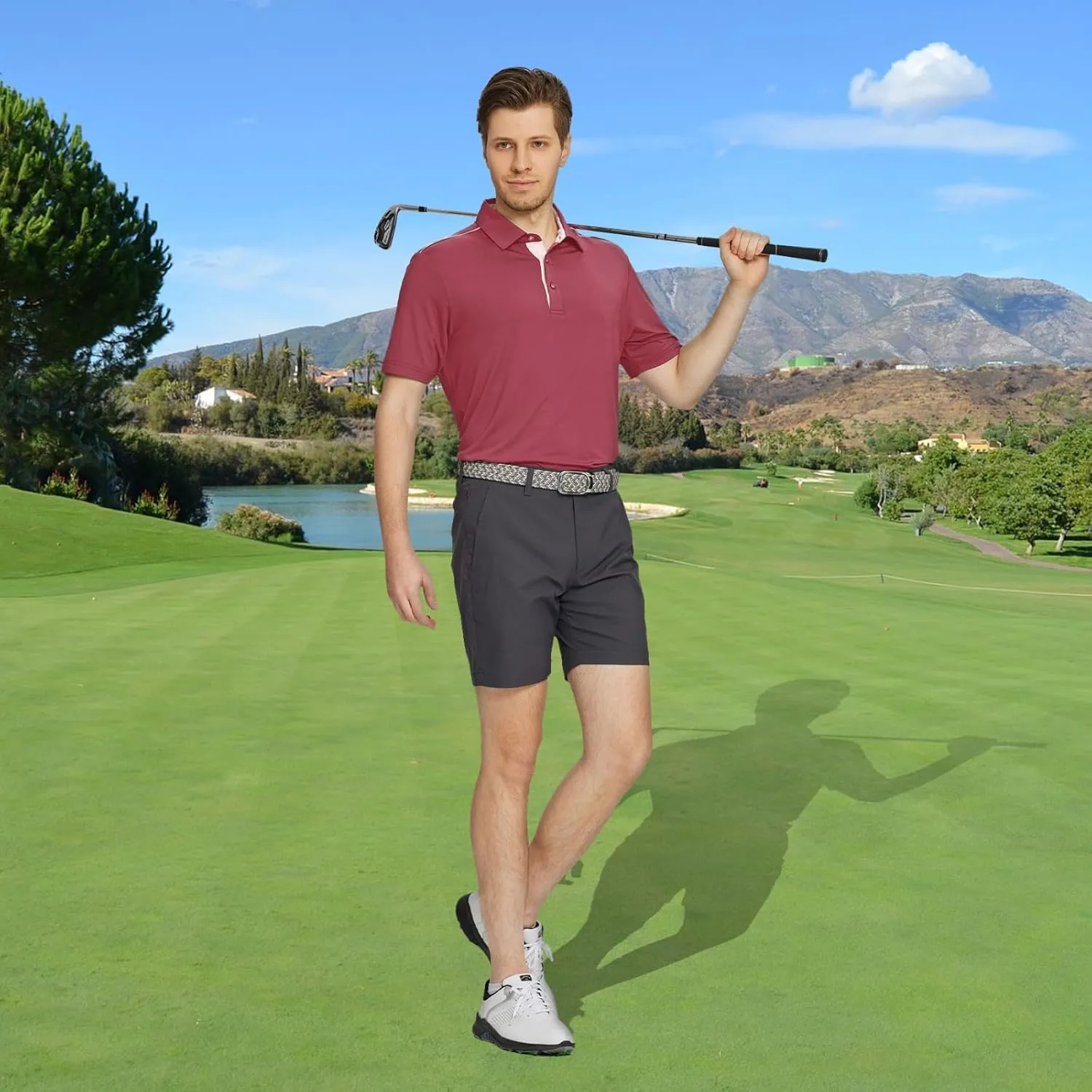 M MAELREG Golf Polo Shirts for Men Short Sleeve Dry Fit Solid Moisture Wicking Casual Performance Collared Mens Polo Shirts