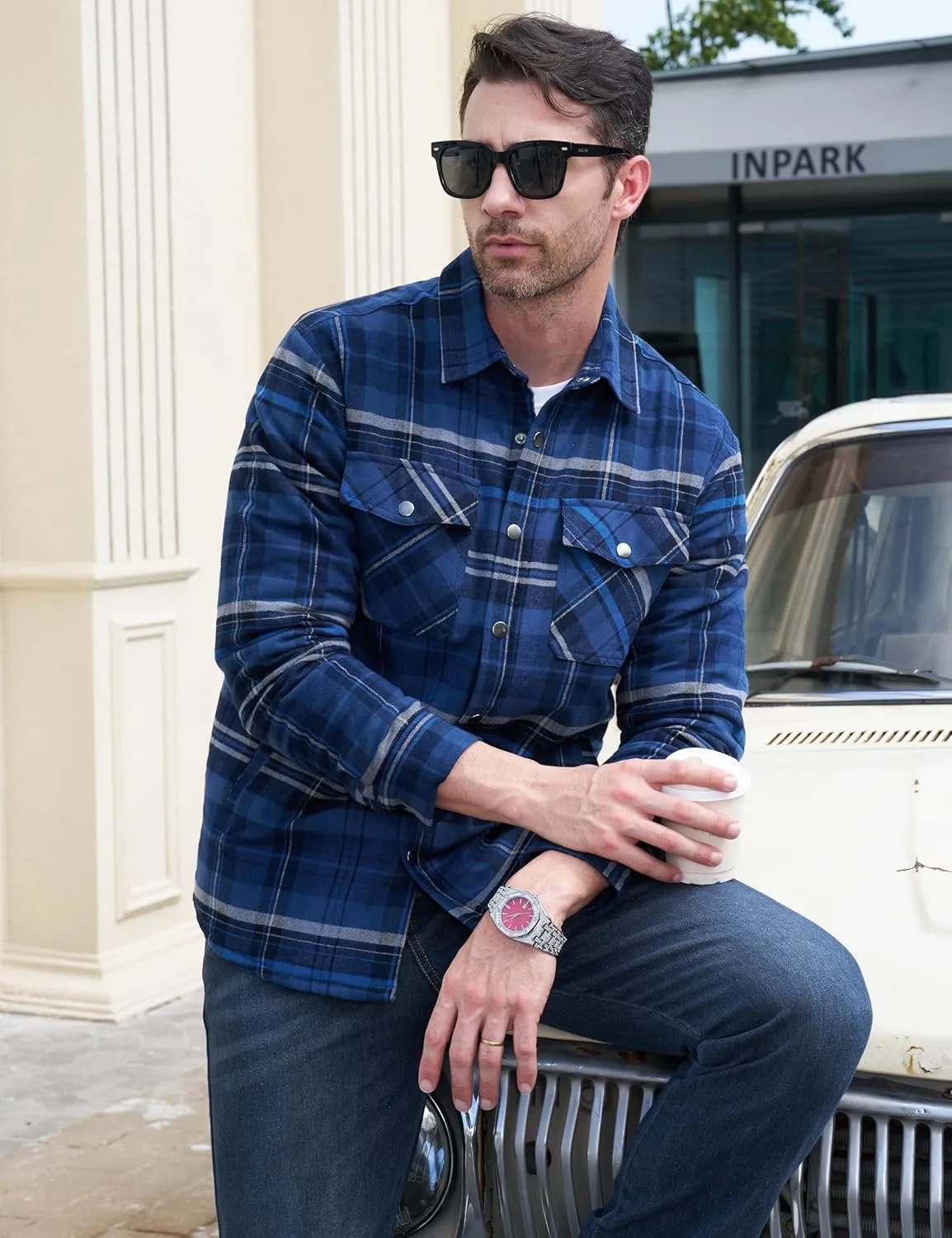 MAGCOMSEN Men's Flannel Shirt Jacket with Quilted Lined Long Sleeve Plaid Coat Button Down Thick Outwear Winter