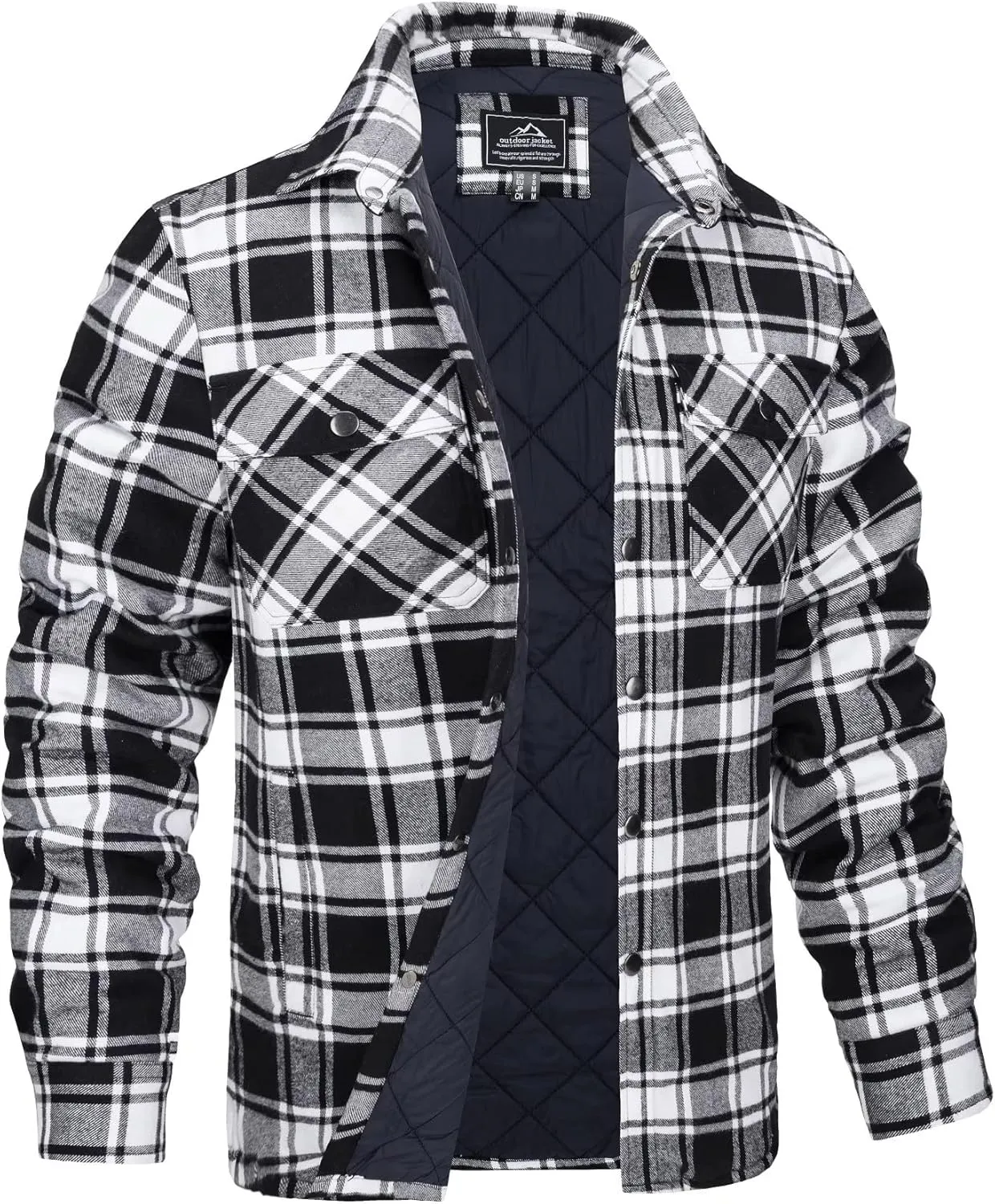 MAGCOMSEN Men's Flannel Shirt Jacket with Quilted Lined Long Sleeve Plaid Coat Button Down Thick Outwear Winter
