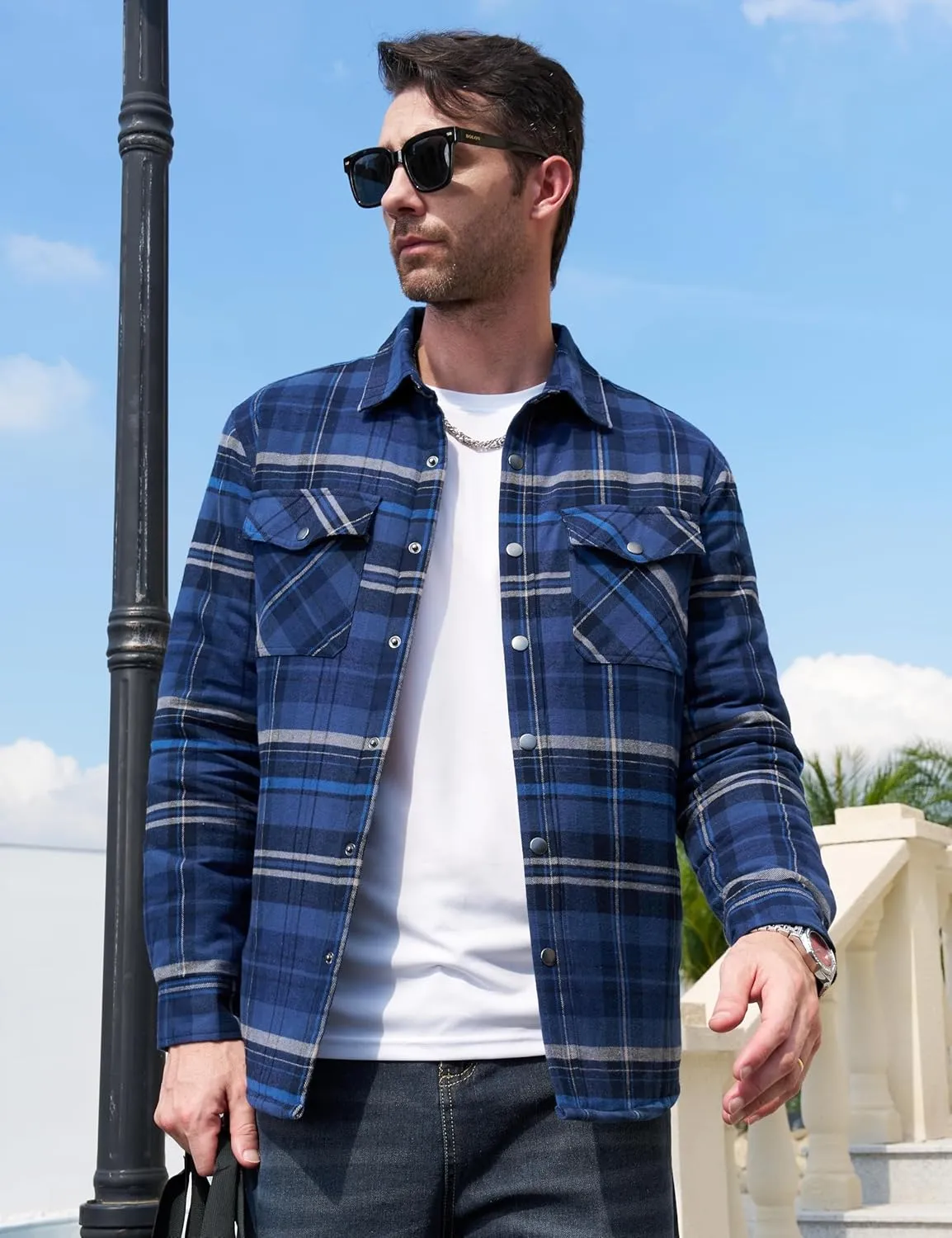 MAGCOMSEN Men's Flannel Shirt Jacket with Quilted Lined Long Sleeve Plaid Coat Button Down Thick Outwear Winter