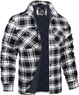 MAGCOMSEN Men's Flannel Shirt Jacket with Quilted Lined Long Sleeve Plaid Coat Button Down Thick Outwear Winter