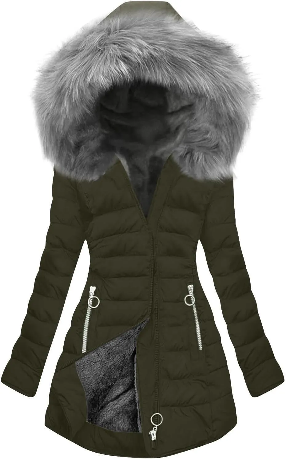 maisdgop Womens Winter Coats Mid Length Sherpa Lined Warm Heavy Jackets Thickened Windproof Outerwear With Fur Hood