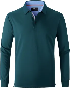 Polo Shirts for Men Long Sleeve Moisture Wicking Golf Polos Casual Travel Performance Collar Shirts